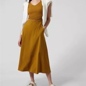 Athleta Ryder Dress Brass Yellow Sleeveless Midi Size Small